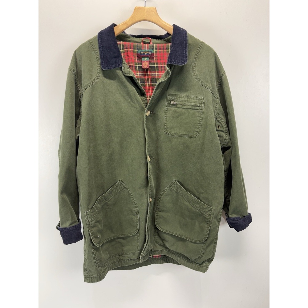 Vintage Saddlebred Jacket Canvas Chore Barn Coat Green Mens Flannel Lined Large
